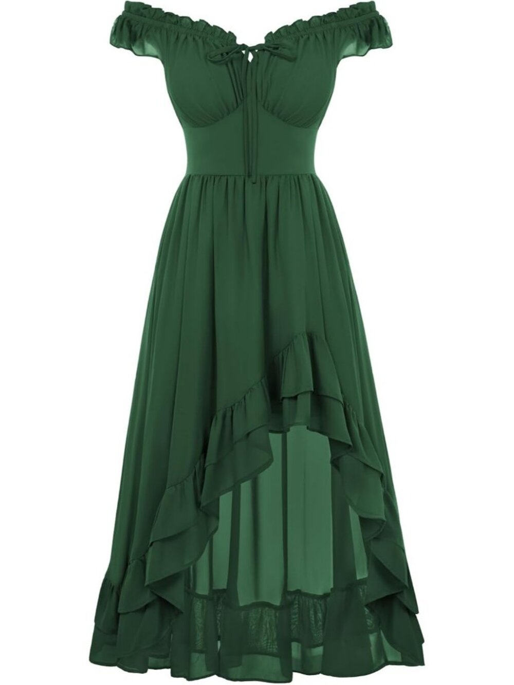 Women's Renaissance Corset Dress Off Shoulder High-Low Chiffon Midi Dress-Green